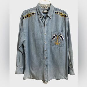 Vintage Copa Banana Nautical Themed Button Down Shirt Women's Size M Embroidered